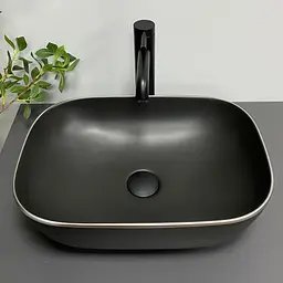 Умивальник VBI Ravenna black matt silver edge накладний VBI-011229, Чорний матовий - мініатюра 4