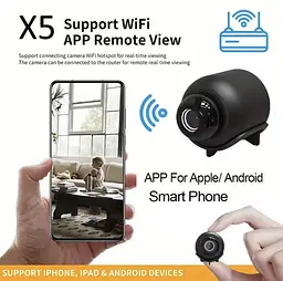 WiFi-камера X5 1080P HD - міні-камера спостереження з нічним баченням, детектором руху, широким кутом 140° - мініатюра 9