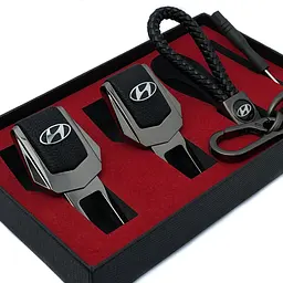 Подарунковий набір №1 для Hyundai із заглушками ременів безпеки та брелоком з логотипом темний хром - мініатюра 3