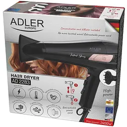 Фен Adler AD 2283 black 2400Вт/ 2 швидкості/ хол.обдув/ темп.режимів-3/ ахист від перегріву - мініатюра 9