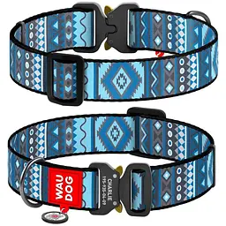 Нашийник для собак Waudog Nylon Етно синій, з QR паспортом, металева пряжка-фастекс, XXL, 43-70х3,5 см - мініатюра 3
