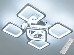 Стельова LED-люстра Diasha S8060/4+1HR з пультом і димером, хром, 70W, 3850 lm, квадратні акрилові плафони 44×44 см