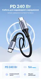 Кабель UGREEN US535 USB-C - USB-C PD 240 Вт 2 м чорно-сірий (90440) - мініатюра 3