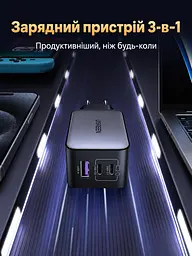 Мережевий зарядний пристрій GaN UGREEN Nexode CD244 загальна потужність до 65 Вт 2 порти USB-C та 1 USB-A для 65 Вт сірий (10335) - мініатюра 13