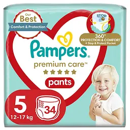 Підгузки-трусики Pampers Premium Care Pants Junior дитячі одноразові розмір 5 11–17 кг 34 шт (Pampers5Pants34)