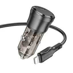 Автомобільний зарядний пристрій Borofone BZ24 Clever single port 1USB-C QC3.0/PD20W Type-C to Lightning Transparent Black (34162_3337969) - мініатюра 6