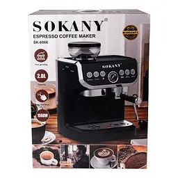 Кавомашина ріжкова Sokany SK-6866 з капучинатором та кавомолкою 2 л, чорний Sokany SK-6866 - мініатюра 7