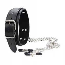 Нашийник із затискачами для сосків Fetish Addict Collar With Nipple Clamps, 51,5 см (чорний) - мініатюра 3