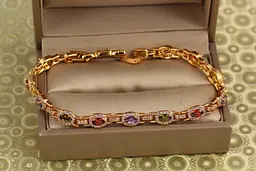Браслет Xuping Jewelry Мозаїка з темними різнокольоровими каменями 17 см 6 мм золотистий