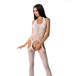 Бодістокінг Passion BS059 white, комбінезон, імітація панчох - мініатюра 1