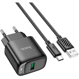 Зарядний пристрій HOCO C140A Smart USB QC3.0 + cable USB to USB-C Black (6942007627825)