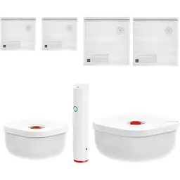 Набір Guzzini Kitchen Active Design Save It Vacuum Set 2 вакуумних контейнери + насос + пакети білий з прозорим
