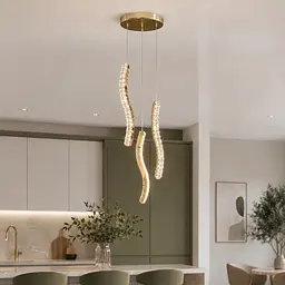 Золота каскадна світлодіодна люстра Artlight 625/3GD з 3 прозорими підвісами 42W