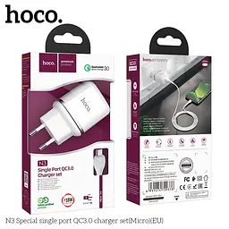 Адаптер мережевий HOCO Special FCP N3 1USB 18 W з Micro USB-кабелем білий - мініатюра 3