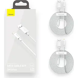 Кабель Baseus Simple Wisdom Data Cable Kit USB-A to Lightning PD 2.4A 1.5m White 2шт (TZCALZJ-02) [113840] - мініатюра 6