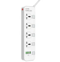 Сетевой фильтр LDNIO SC4408, 4 Розетки + 4 USB, 2 м, сечение 3х0,75мм - мініатюра 2