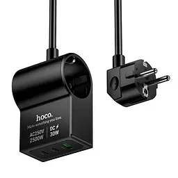 Адаптер мережевий HOCO Win 1 position PD Desktop Socket AC33 (L=1.5M) | 2Type-C/1USB/DC, 30W/3A, PD/QC|