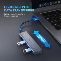 Хаб USB 3.1 Type-C -> 4xUSB 3.0 Grey CM219 Ugreen - мініатюра 3
