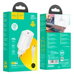 Мережевий зарядний пристрій Hoco N22 Type-C PD 25W білий + кабель Type-C to Lightning - мініатюра 5