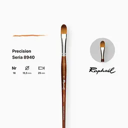 Пензель синтетика овальна Raphael Precision, №16, для акрилу та олії, довга ручка - мініатюра 2