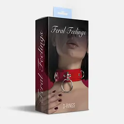 Нашийник для фіксації з натуральної шкіри Feral Feelings - D-Rings Red - мініатюра 2