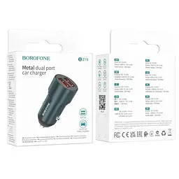 Автомобільний зарядний пристрій Borofone BZ19 Wisdom+ кабель Micro 2.4A блакитний - мініатюра 2