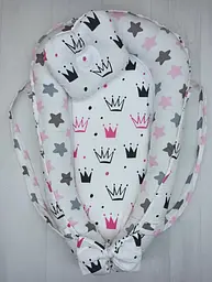 Позиціонер для новонародженого кокон, babynest з ручками, зі знімним дном + подушка BST Корона Чорно-рожева