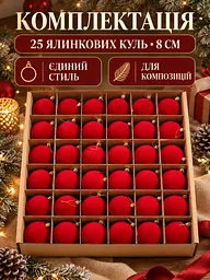 Набір новорічних оксамитових іграшок на ялинку "Шарм" 18 куль червоний - мініатюра 8