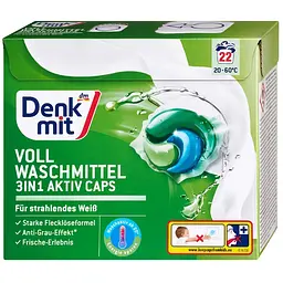 Капсули для прання білої білизни DenkMit 3в1 Aktiv Caps, 22 шт