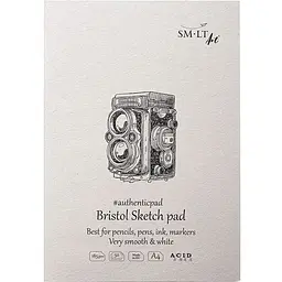 Блокнот-склейка для ескізів SM-LT Art Authentic (Bristol) А4 185г/м2 50л білий та гладкий папір