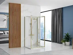 Душова кабіна Rea Rapid Fold 80x100 gold пристінна REA-KPL-09402, Золотий, Універсальна, прозорий, золотий - мініатюра 3
