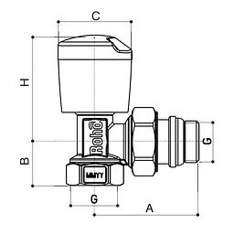 Кран радіаторний Roho R5550-050 - 1/2" кутовий RO0128 - мініатюра 2
