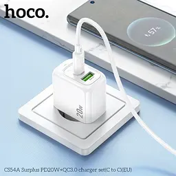 Сітчастий зарядний пристрій HOCO CS54A Surplus PD20W+QC3.0 charger set(C to C) білий - мініатюра 5