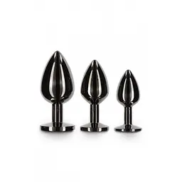 Анальна металева пробка M із чорним каменем Butt Plug With Diamond Jewel Taboom - мініатюра 4