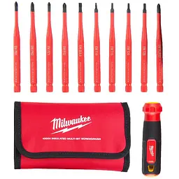 Набор отверток прецезионных изолированных VDE MILWAUKEE 10-в-1 (рукоятка VDE + 10 бит VDE)