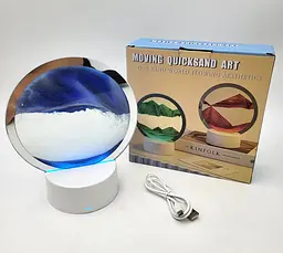 Настільна LED лампа нічник RGB пісочний годинник Картина рухомий пісок USB світильник UKC 3D Sandscape синій - мініатюра 2