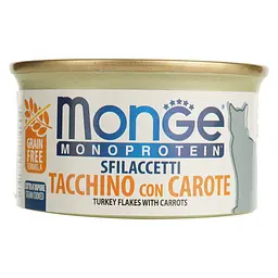 Вологий корм Monge Cаt Monoprotein м'ясні пластівці, індичка та морква 80 г (70007191) - мініатюра 2