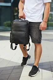 Чоловічий шкіряний рюкзак для ноутбука і подорожей чорний Tiding Bag 59331 - мініатюра 5