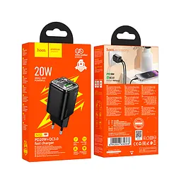 МЗП Hoco N52 Monsoon PD20W+QC3.0 charger(EU) Black - мініатюра 2
