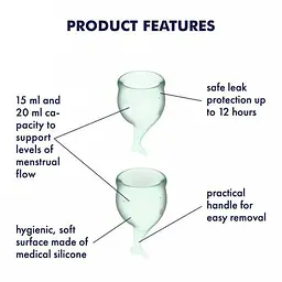 Satisfyer Feel Secure-набір менструальних чаш, 15 мл і 20 мл (темно-зелений) - мініатюра 2