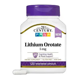 Вітамінно-мінеральний комплекс 21st Century Оротат літію, 5 мг, Lithium Orotate, 120 вегетаріанських капсул (CEN28133)