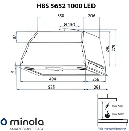 Витяжка повновбудована MINOLA HBS 5652 BL 1000 LED - мініатюра 11