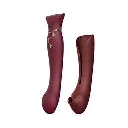 Смартвібратор 3в1 Zalo - Queen Set Wine Red, пульсівна перлина та вакуум, кристал Swarovski