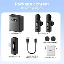 Бездротові петличні мікрофони BOYA BY-V30 USB-C (2 шт), 100 м, шумозаглушення, 36 год - мініатюра 3