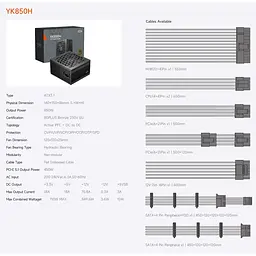 Блок живлення PcCooler YK850H 850W ATX 3.1 80+ Bronze (P3-YK850H-B1HWBK1-EU) - мініатюра 8