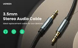 Аудіо кабель Ugreen AV112 3.5 мм Male to 3.5 мм Male Cable золотистий Plated Metal with Braid 1.5 м (10686) - мініатюра 2