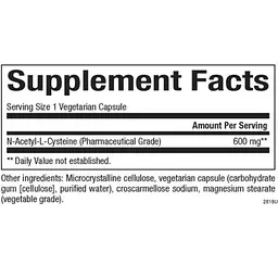 N-ацетилцистеїн Natural Factors N-Acetyl-L-Cysteine Amino Acid 600 мг 60 веганських капсул - мініатюра 2
