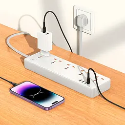 Мережевий подовжувач Hoco AC14A Rico 5-Position Socket (PD30W/1C3A) White - мініатюра 6