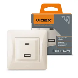 Розетка USB-A + USB-C PD20W кремова VIDEX BINERA VIDEX (28201-000)
