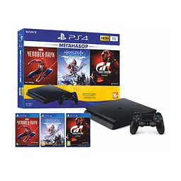 Консоль Sony PlayStation 4 SLIM 1TB Black обслугована + Геймпад бездротовий DualShock 4 + коробка + 3 гри + гарантія Б/В - мініатюра 2